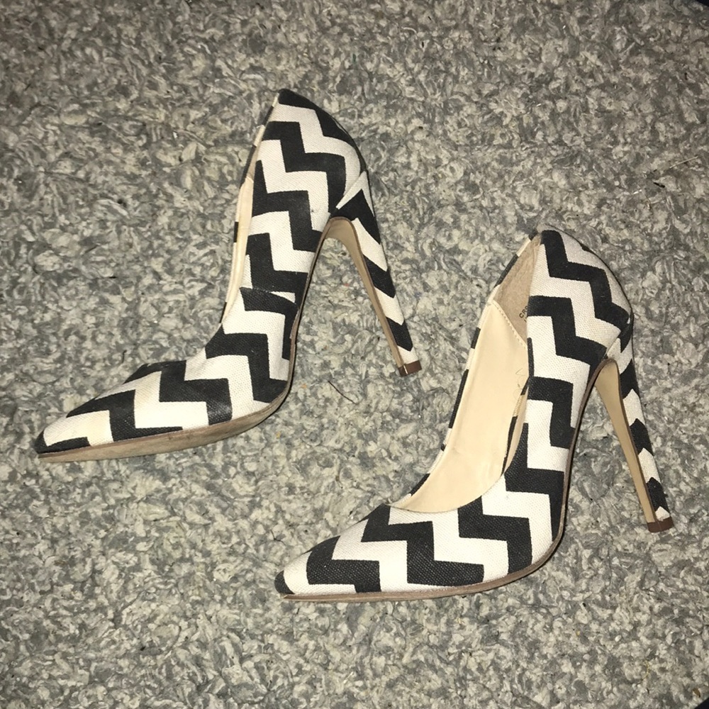 Black and White Chevron Heels